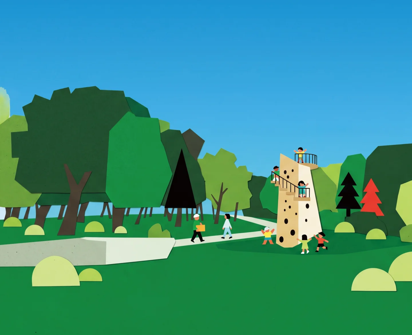 明野ヶ丘公園のピラ・リと幕別町の風景を描いた提供イラスト